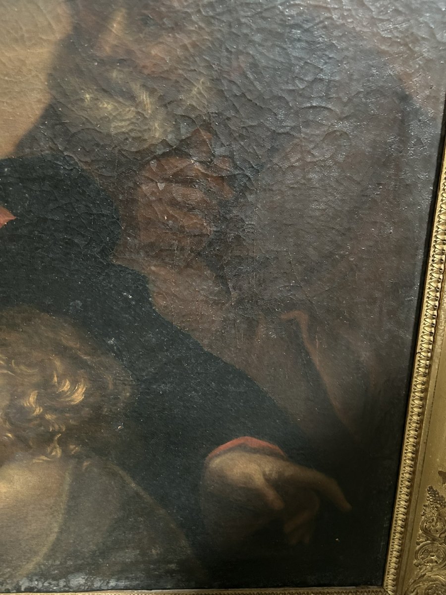 Oil Painting On Canvas "holy Family" 17th Century-photo-4