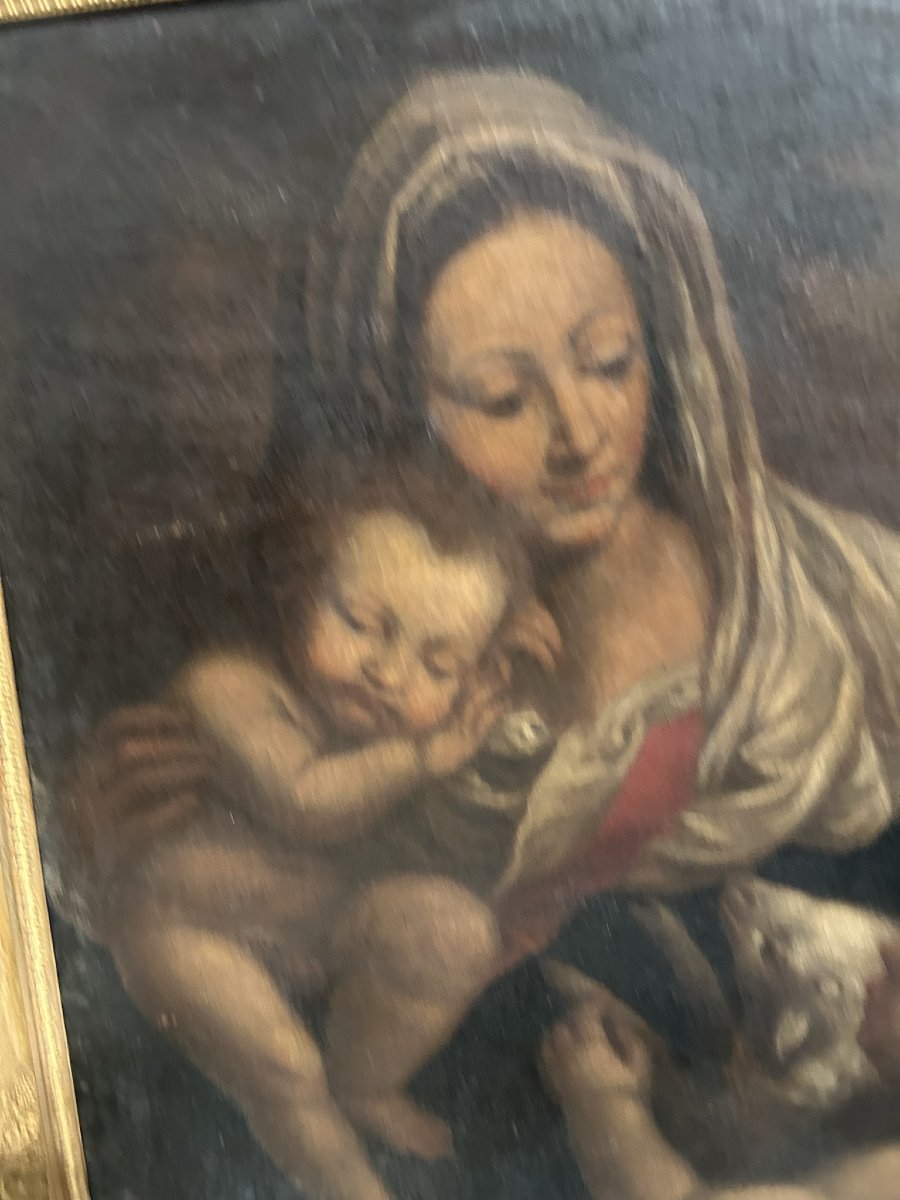 Oil Painting On Canvas "holy Family" 17th Century-photo-2