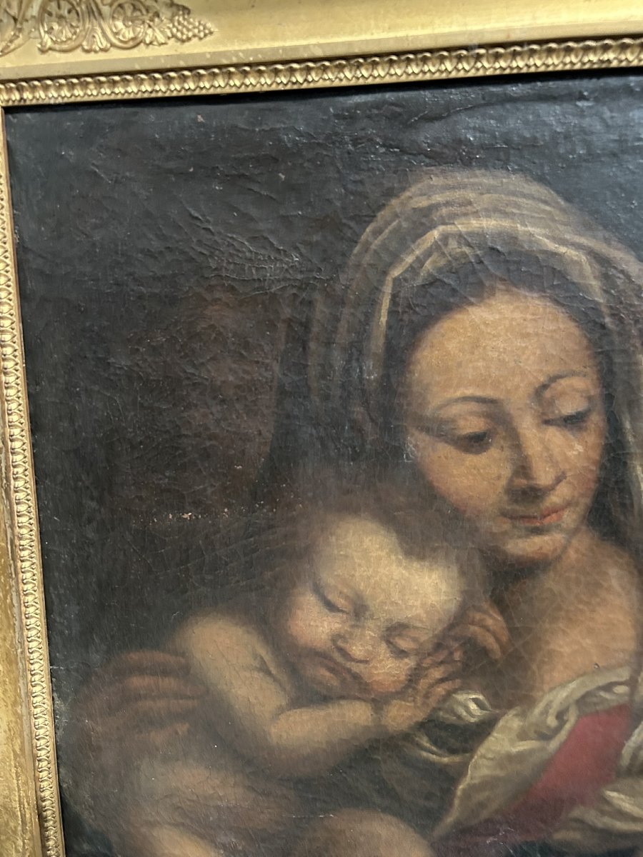 Oil Painting On Canvas "holy Family" 17th Century-photo-3