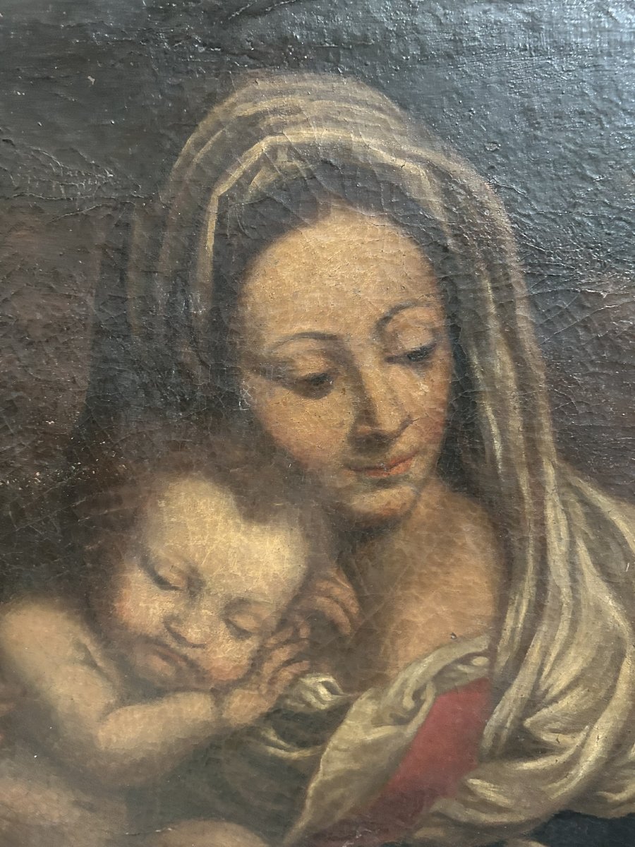 Oil Painting On Canvas "holy Family" 17th Century-photo-5