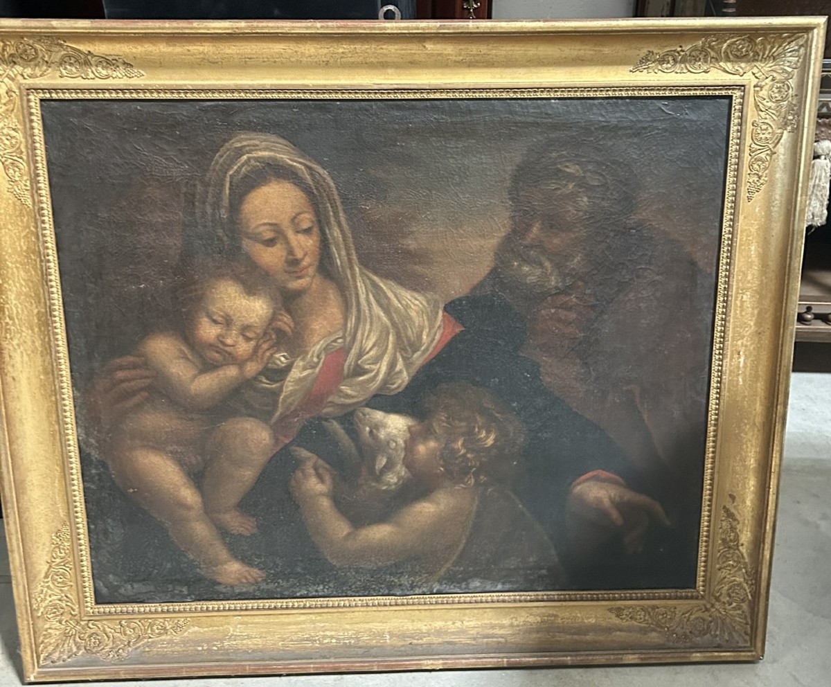 Oil Painting On Canvas "holy Family" 17th Century