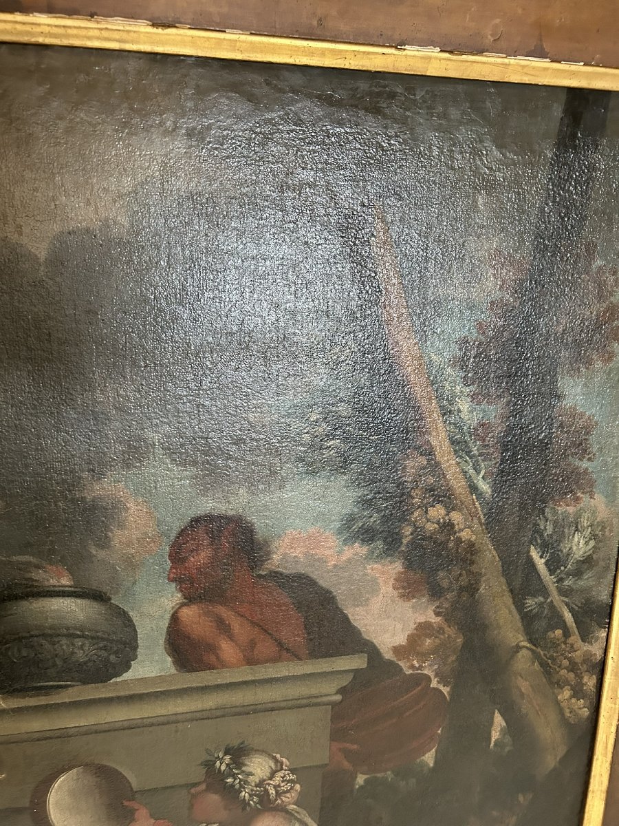 PEINTURE À L'HUILE SUR TOILE REPRÉSENTANT UNE SCÈNE DE BACCHANALE-photo-4