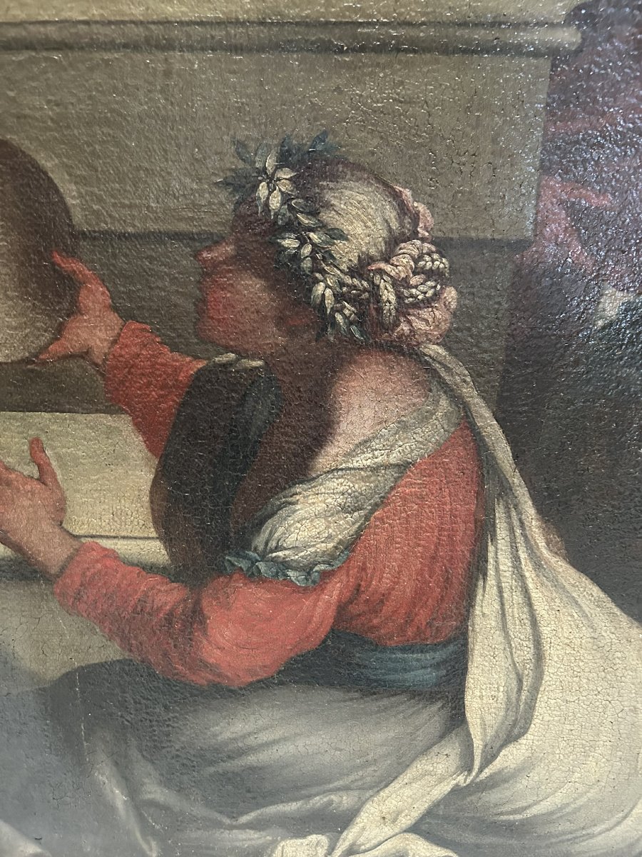 PEINTURE À L'HUILE SUR TOILE REPRÉSENTANT UNE SCÈNE DE BACCHANALE-photo-2