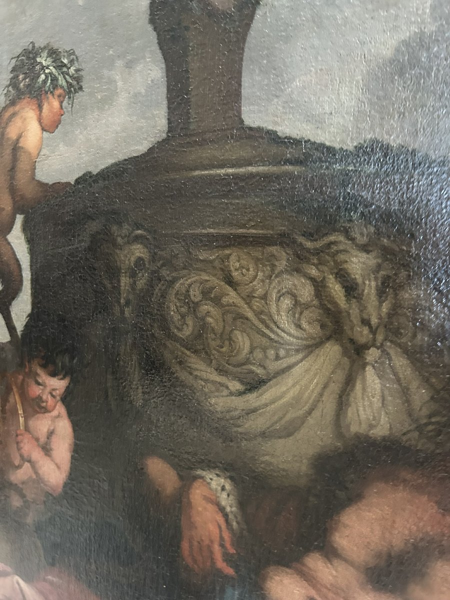 PEINTURE À L'HUILE SUR TOILE REPRÉSENTANT UNE SCÈNE DE BACCHANALE-photo-6
