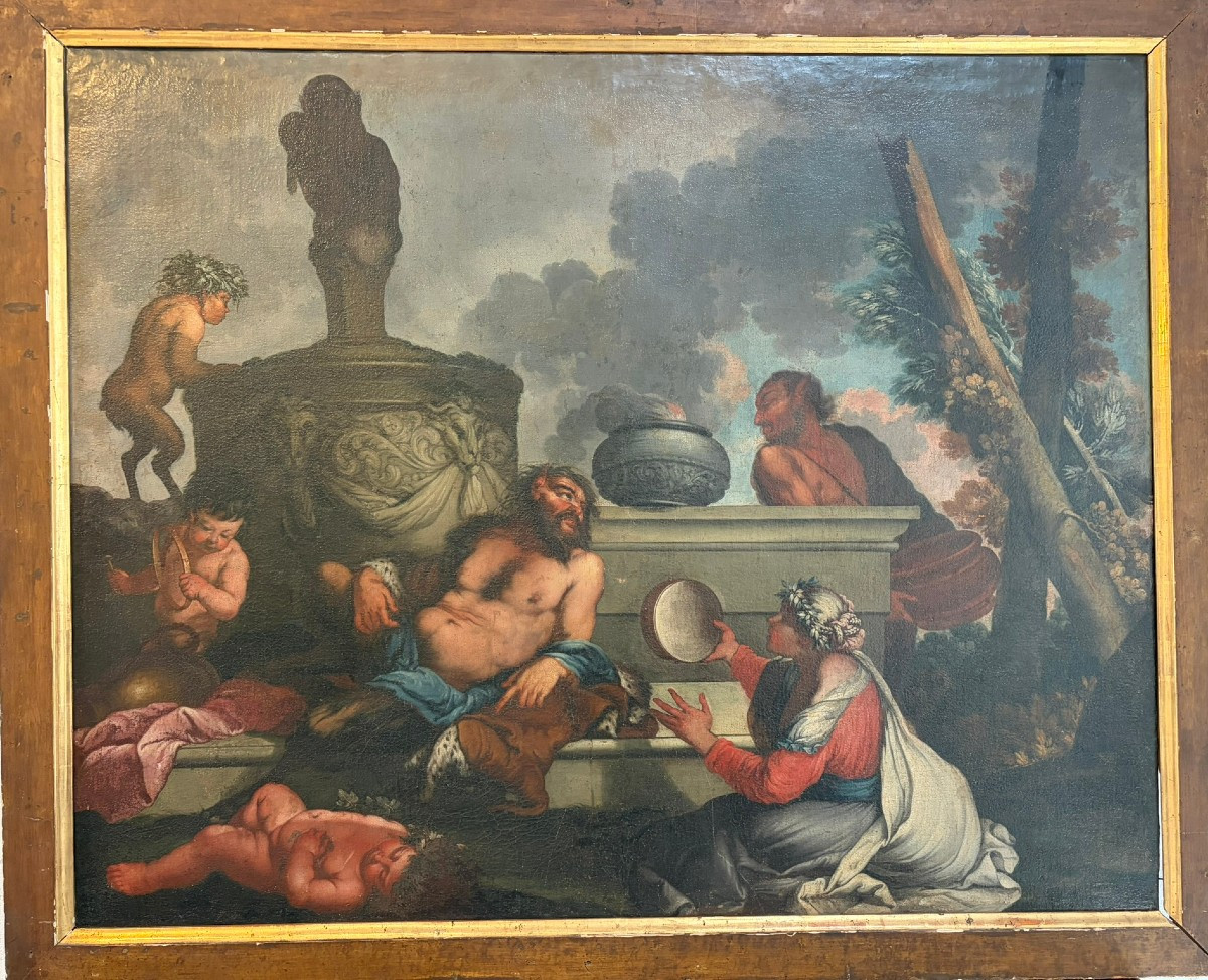 PEINTURE À L'HUILE SUR TOILE REPRÉSENTANT UNE SCÈNE DE BACCHANALE