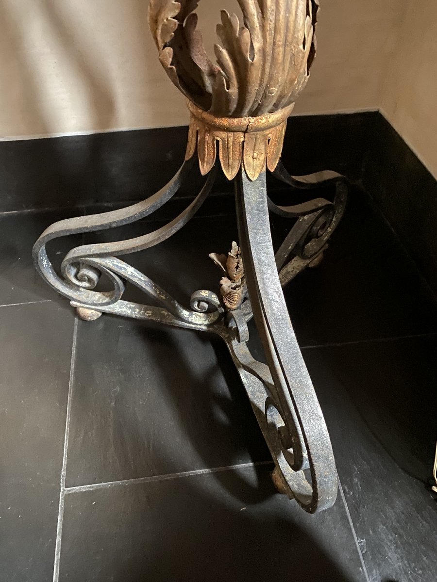 TRÉTEAU EN FER FORGÉ LAQUÉ ET DORÉ AVEC PLATEAU EN MOSAÏQUE-photo-2