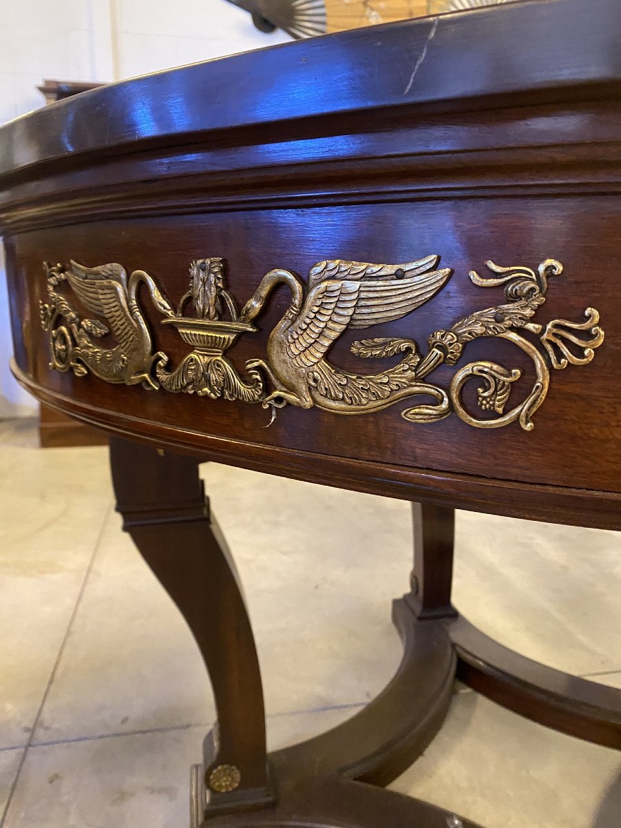 TABLE RONDE DE STYLE EMPIRE EN ACAJOU AVEC APPLICATIONS EN BRONZE-photo-6