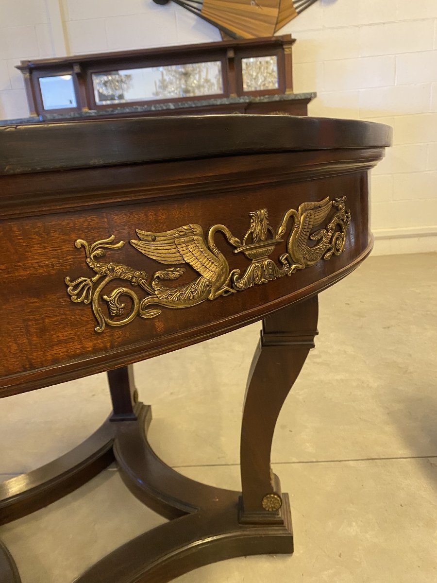 TABLE RONDE DE STYLE EMPIRE EN ACAJOU AVEC APPLICATIONS EN BRONZE-photo-7