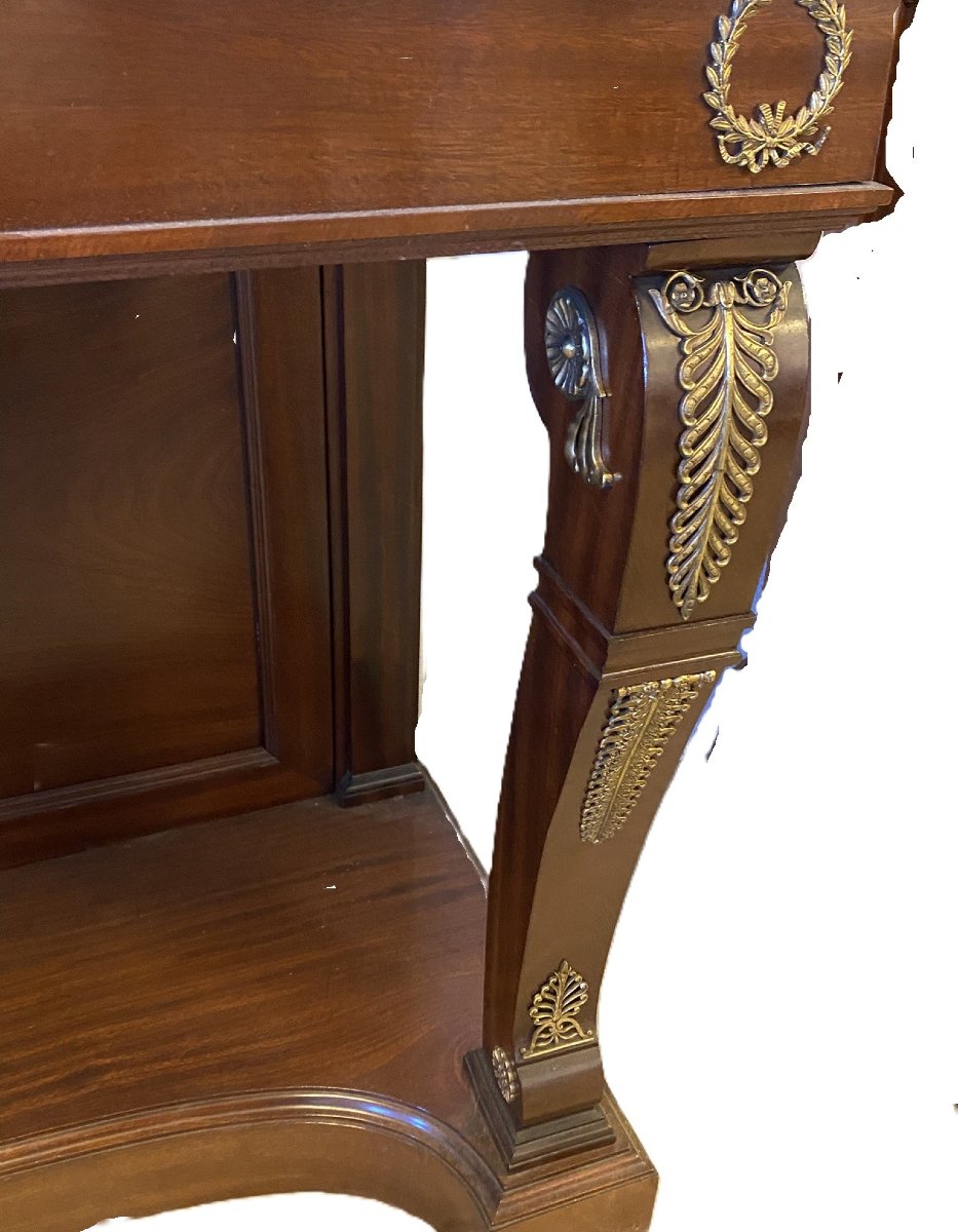 CONSOLE DE STYLE EMPIRE AVEC MIROIR (1880) EN ACAJOU AVEC APPLICATIONS EN BRONZE-photo-3
