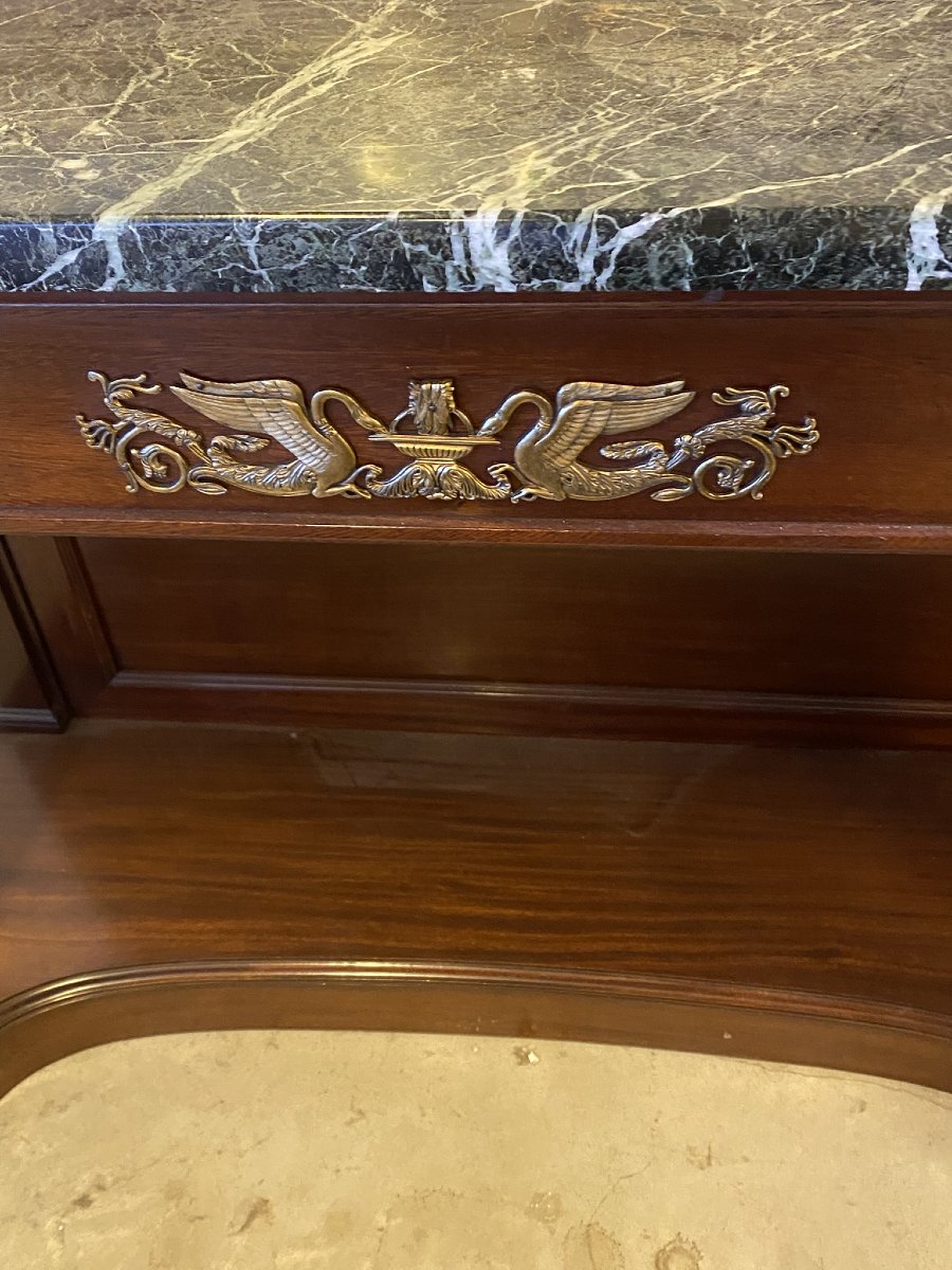CONSOLE DE STYLE EMPIRE AVEC MIROIR (1880) EN ACAJOU AVEC APPLICATIONS EN BRONZE-photo-1