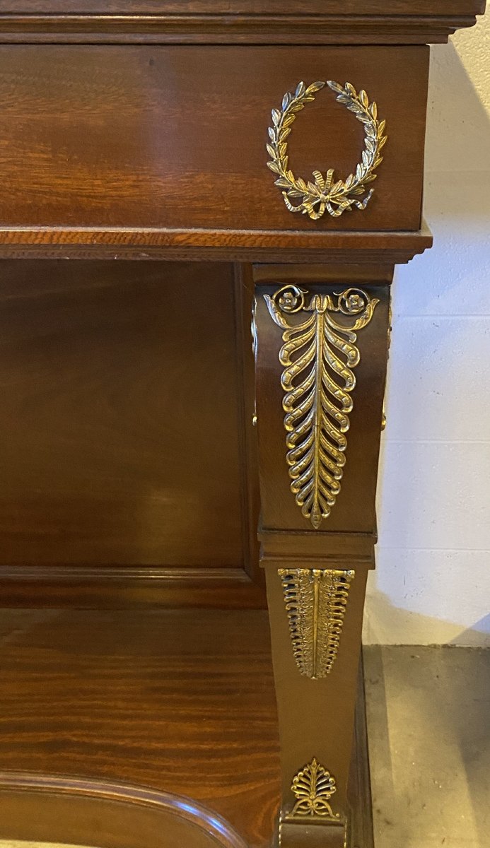 CONSOLE DE STYLE EMPIRE AVEC MIROIR (1880) EN ACAJOU AVEC APPLICATIONS EN BRONZE-photo-2
