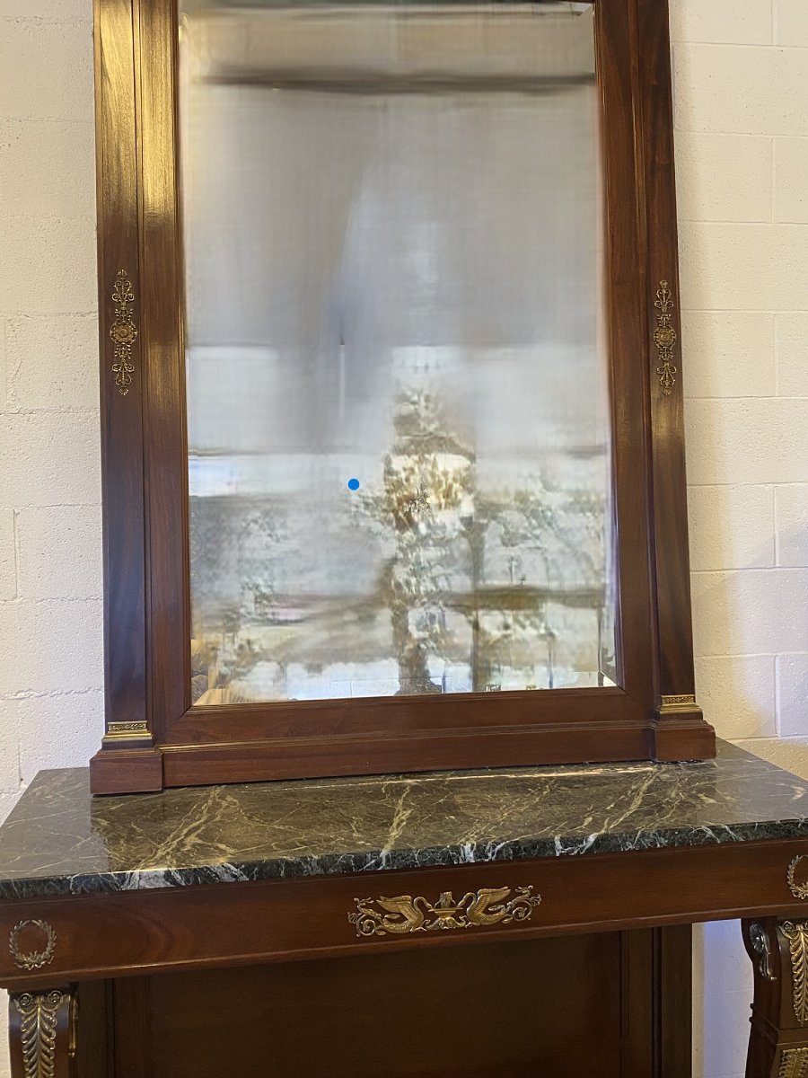 CONSOLE DE STYLE EMPIRE AVEC MIROIR (1880) EN ACAJOU AVEC APPLICATIONS EN BRONZE-photo-3