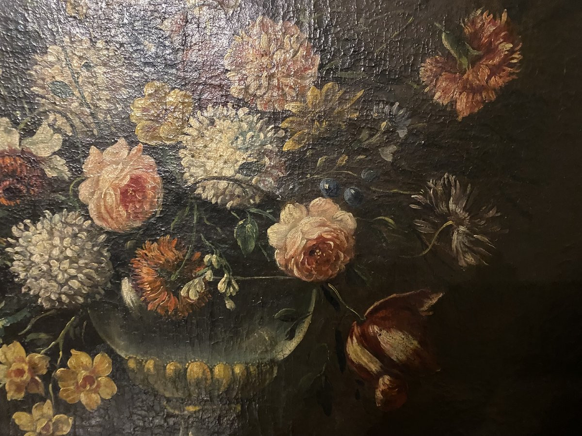 TABLEAU D'UN VASE DE FLEURS - ÉCOLE ITALIENNE DU XIXE SIÈCLE-photo-3