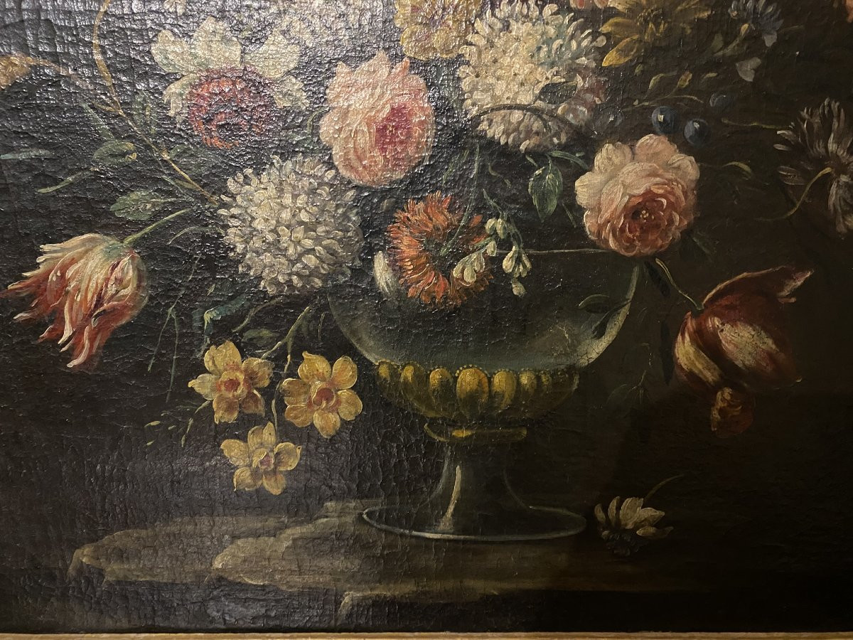 TABLEAU D'UN VASE DE FLEURS - ÉCOLE ITALIENNE DU XIXE SIÈCLE-photo-2
