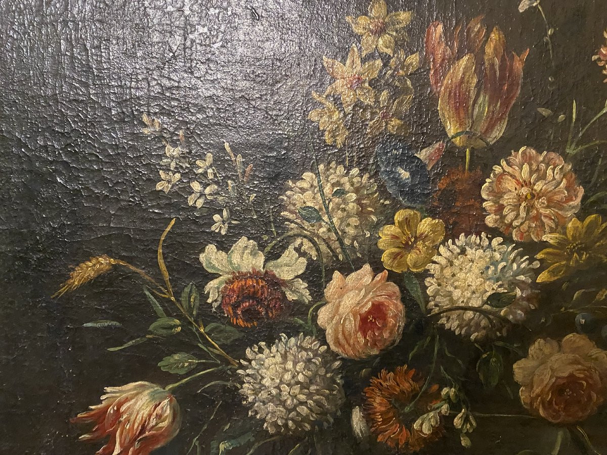 TABLEAU D'UN VASE DE FLEURS - ÉCOLE ITALIENNE DU XIXE SIÈCLE-photo-4
