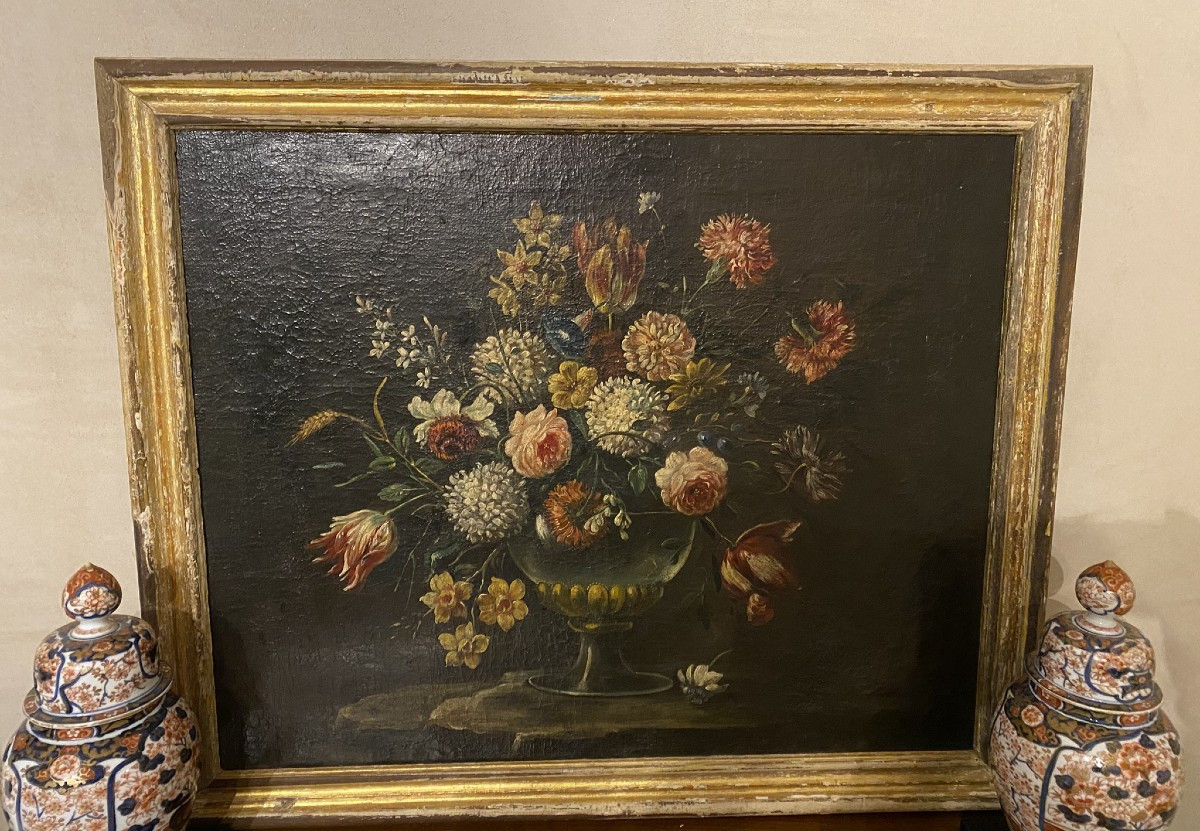 TABLEAU D'UN VASE DE FLEURS - ÉCOLE ITALIENNE DU XIXE SIÈCLE