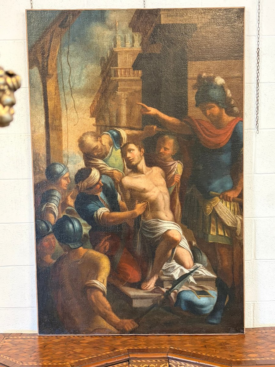 PEINTURE À L'HUILE SUR TOILE REPRÉSENTANT UNE SCÈNE MYTHOLOGIQUE-photo-2