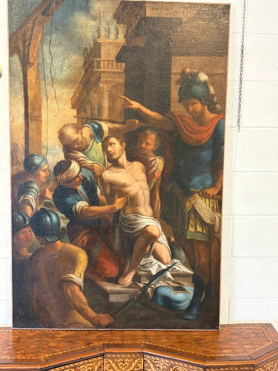 PEINTURE À L'HUILE SUR TOILE REPRÉSENTANT UNE SCÈNE MYTHOLOGIQUE-photo-3