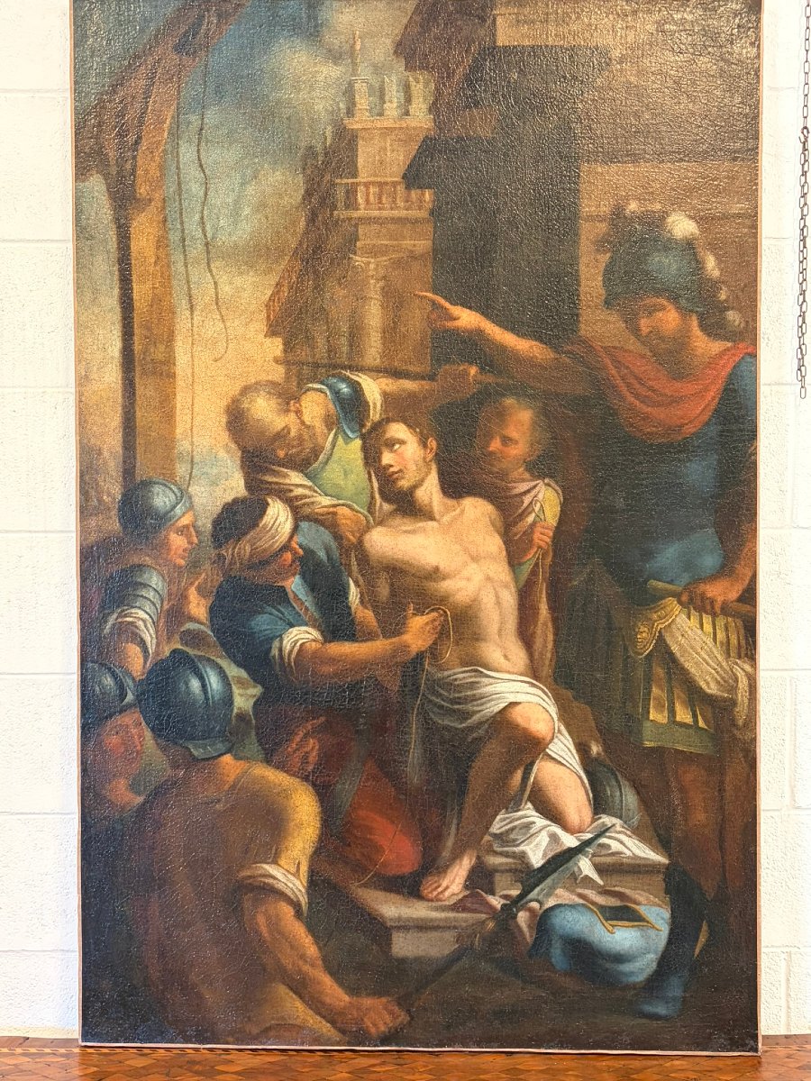 PEINTURE À L'HUILE SUR TOILE REPRÉSENTANT UNE SCÈNE MYTHOLOGIQUE-photo-4