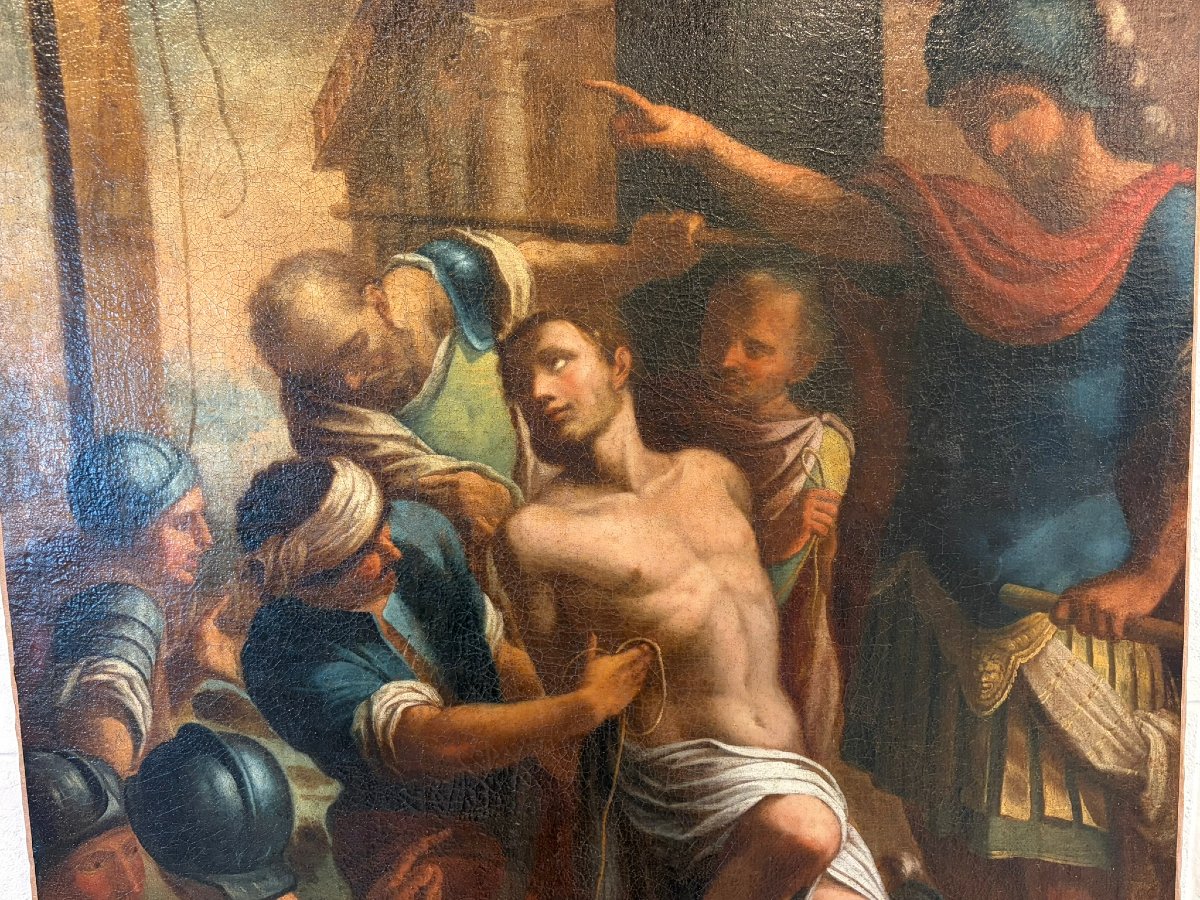 PEINTURE À L'HUILE SUR TOILE REPRÉSENTANT UNE SCÈNE MYTHOLOGIQUE-photo-1