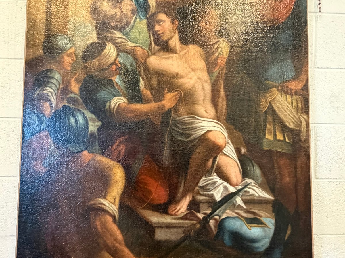 PEINTURE À L'HUILE SUR TOILE REPRÉSENTANT UNE SCÈNE MYTHOLOGIQUE-photo-3