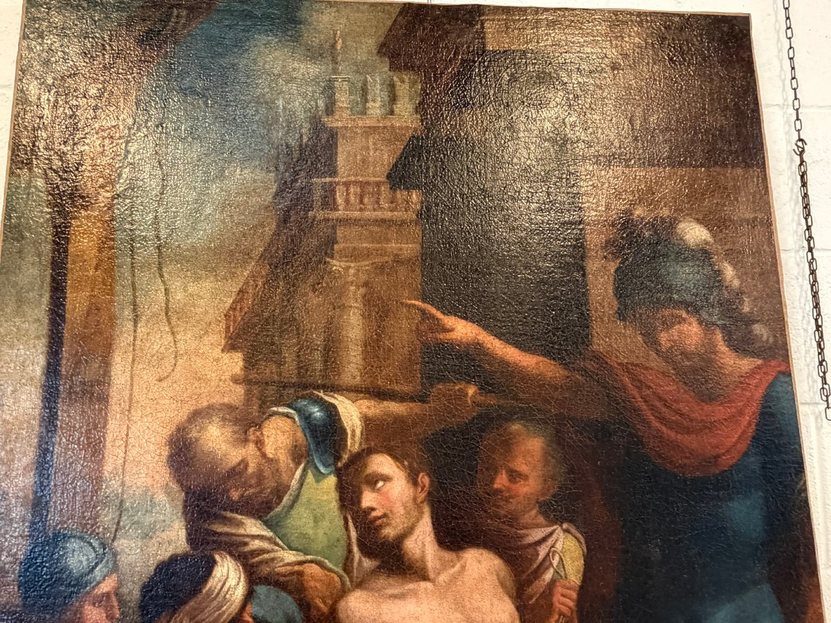 PEINTURE À L'HUILE SUR TOILE REPRÉSENTANT UNE SCÈNE MYTHOLOGIQUE-photo-4
