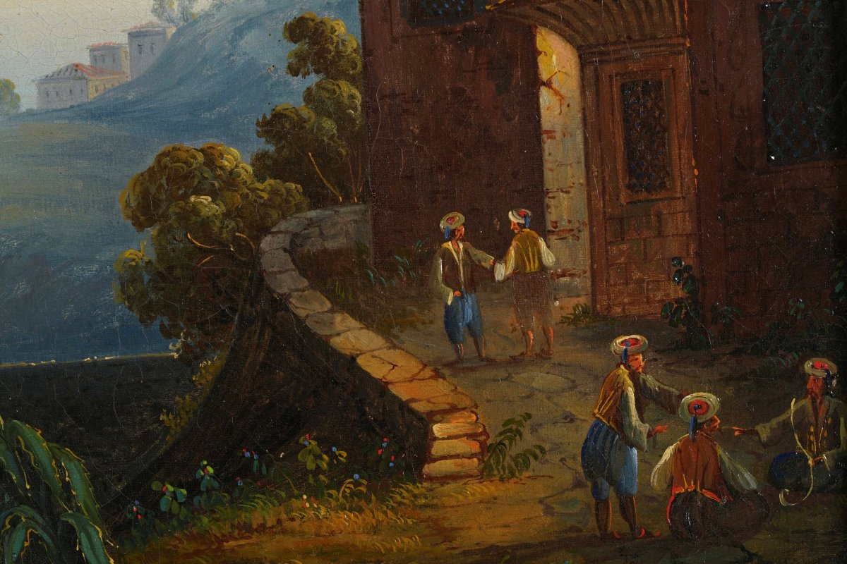 PAIRE DE TABLEAUX REPRÉSENTANT DES VUES DU BOSPHORE XIX SEC-photo-1