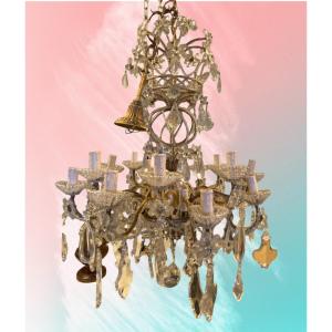 Golden Iron And Crystal Chandelier