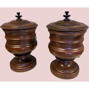 Pair Of Wooden Tobacco Jars