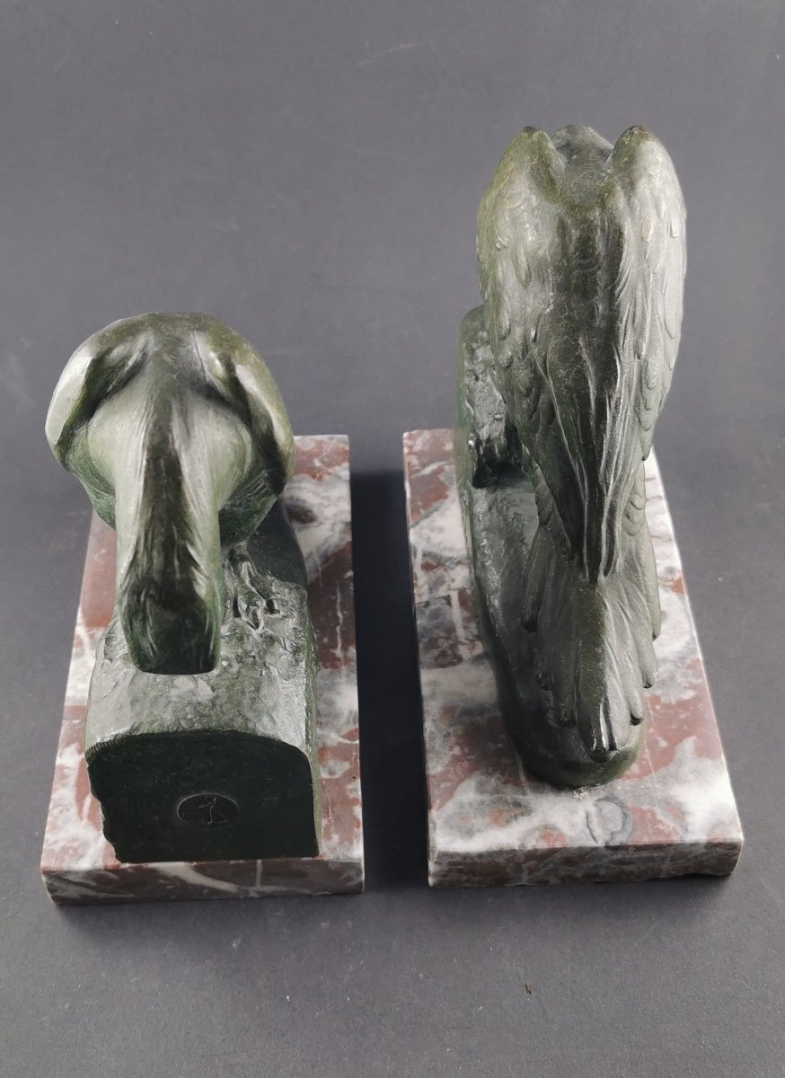 Pair Of Bookends With Art Deco Parakeets-photo-3