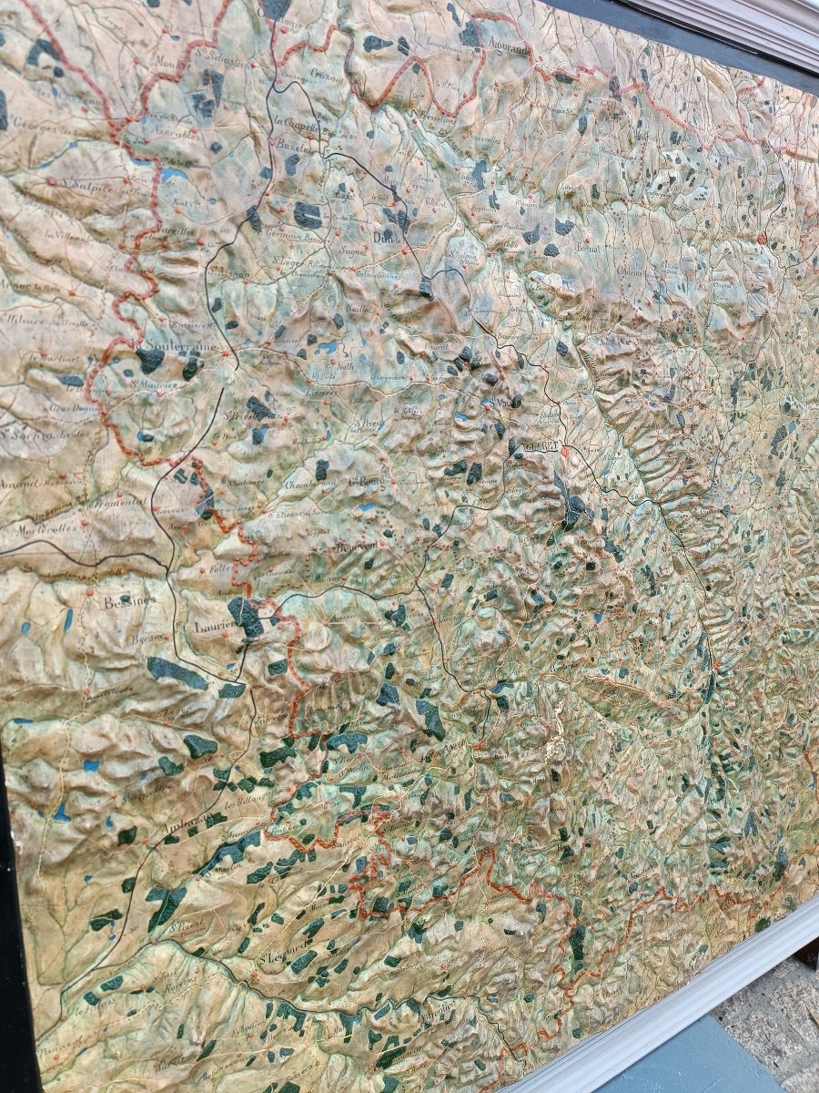 Painted Stucco Relief Map Of La Creuse 1905-photo-1