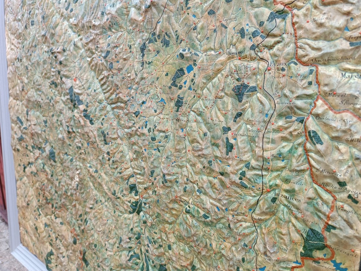 Painted Stucco Relief Map Of La Creuse 1905-photo-2