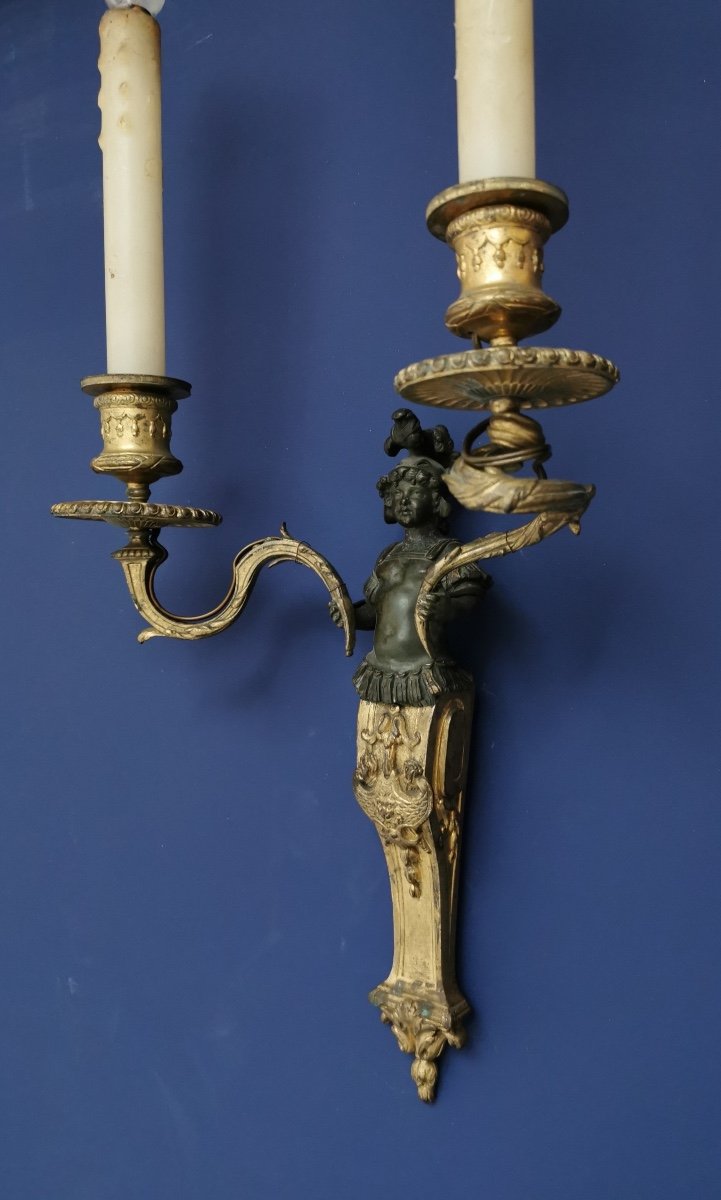 Pair Of 19th Century Bronze Wall Lamps-photo-4