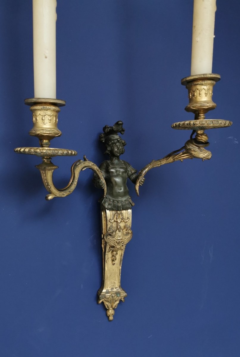 Pair Of 19th Century Bronze Wall Lamps-photo-1