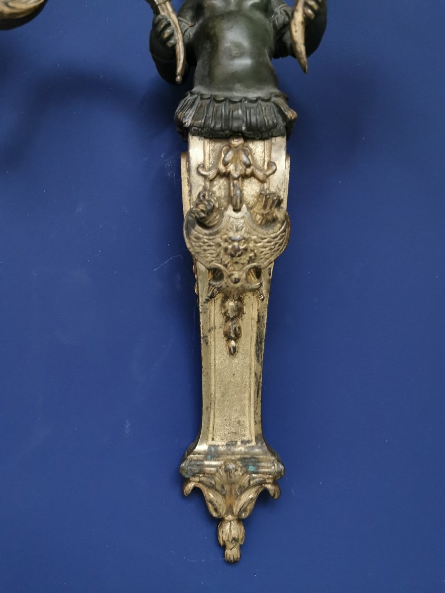 Pair Of 19th Century Bronze Wall Lamps-photo-2
