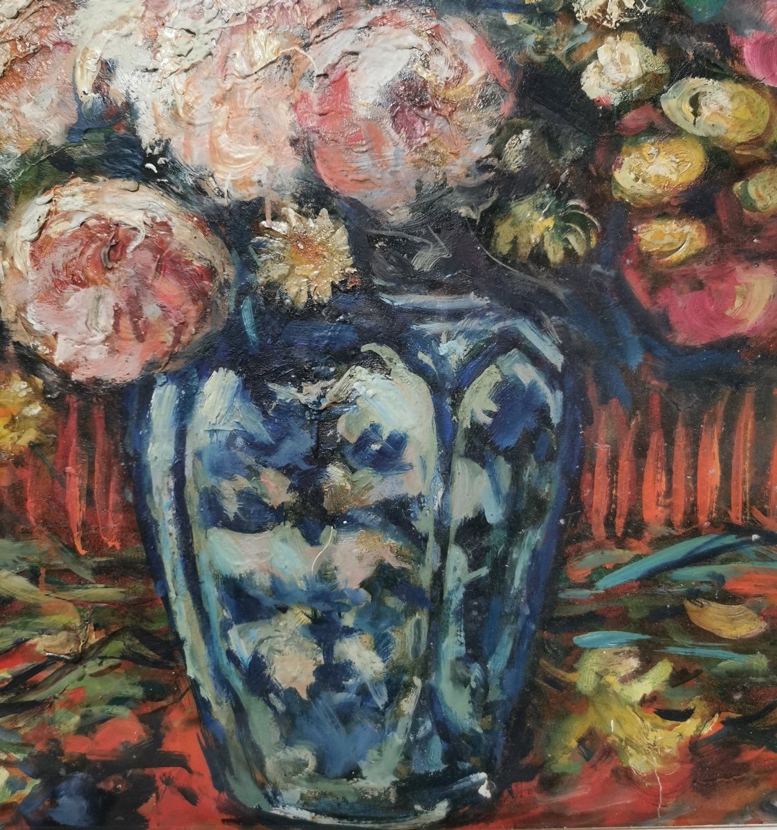 Oil On Paper, Bouquet Of Flowers By Paul Paquereau-photo-3