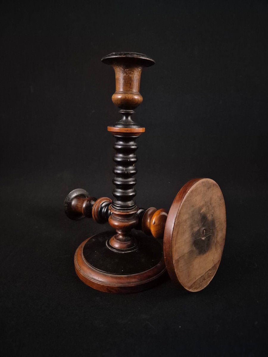 Pair Of 19th Century Turned Wooden Candlesticks-photo-3
