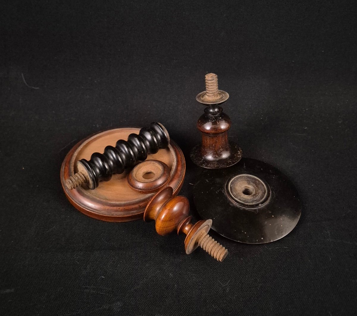 Pair Of 19th Century Turned Wooden Candlesticks-photo-4