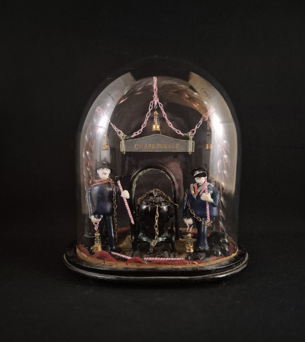 Diorama En Verre Les Mineurs Travail d'Art Populaire-photo-2