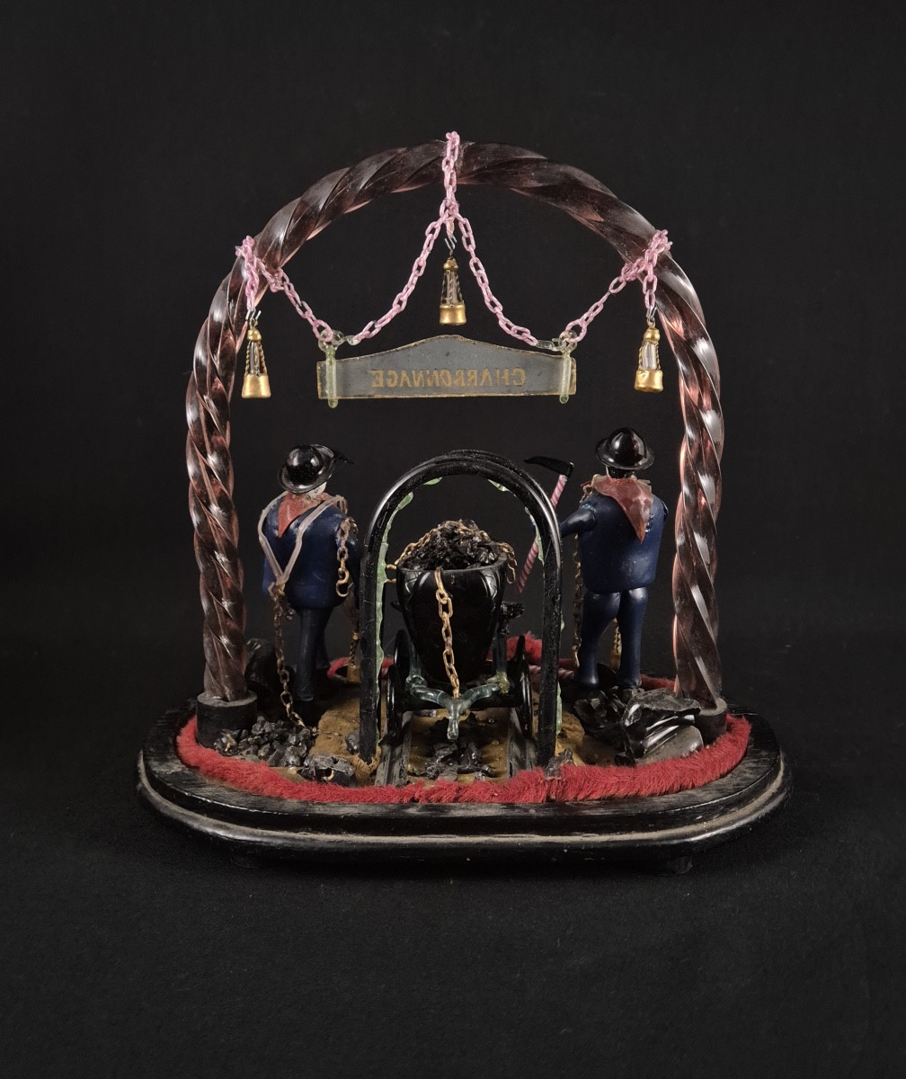 Diorama En Verre Les Mineurs Travail d'Art Populaire-photo-3
