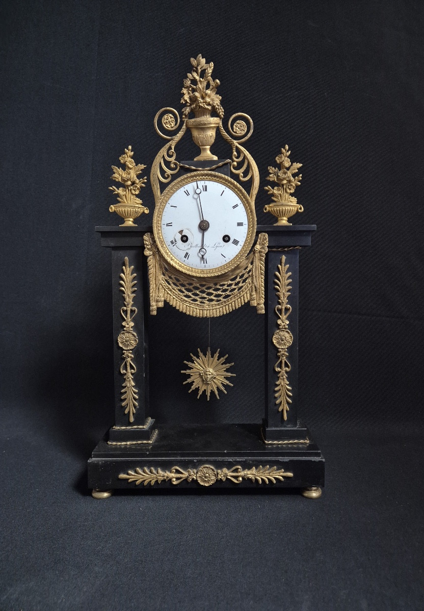Marble And Gilded Bronze Portico Clock, Empire Period-photo-2