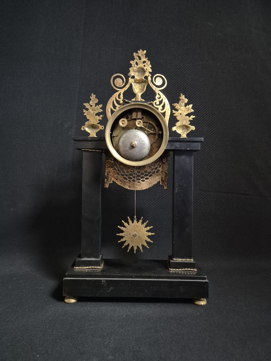 Marble And Gilded Bronze Portico Clock, Empire Period-photo-3