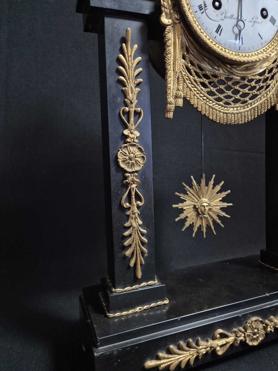 Marble And Gilded Bronze Portico Clock, Empire Period-photo-3