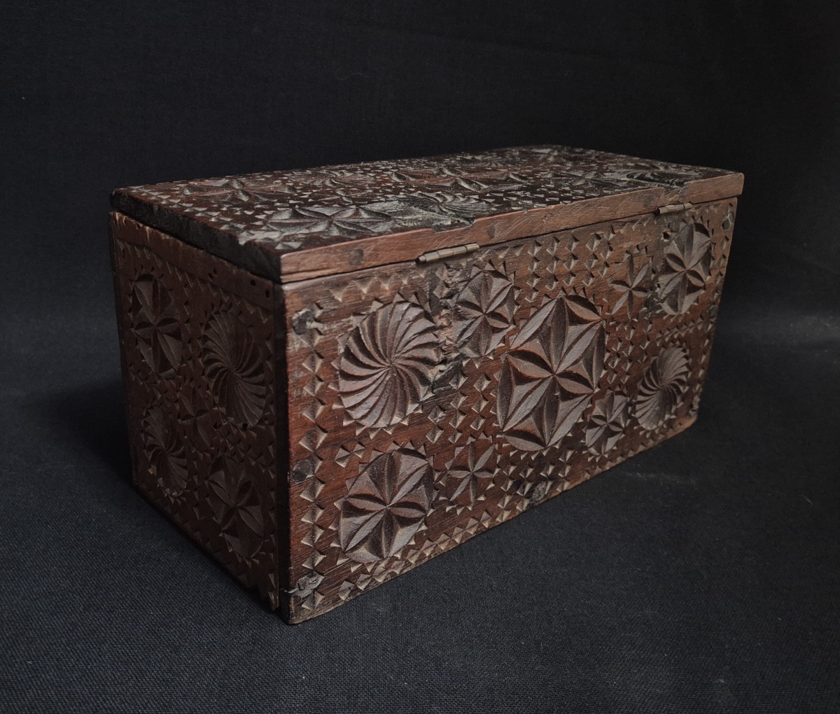 Carved Walnut Folk Art Lacemaker's Box-photo-2