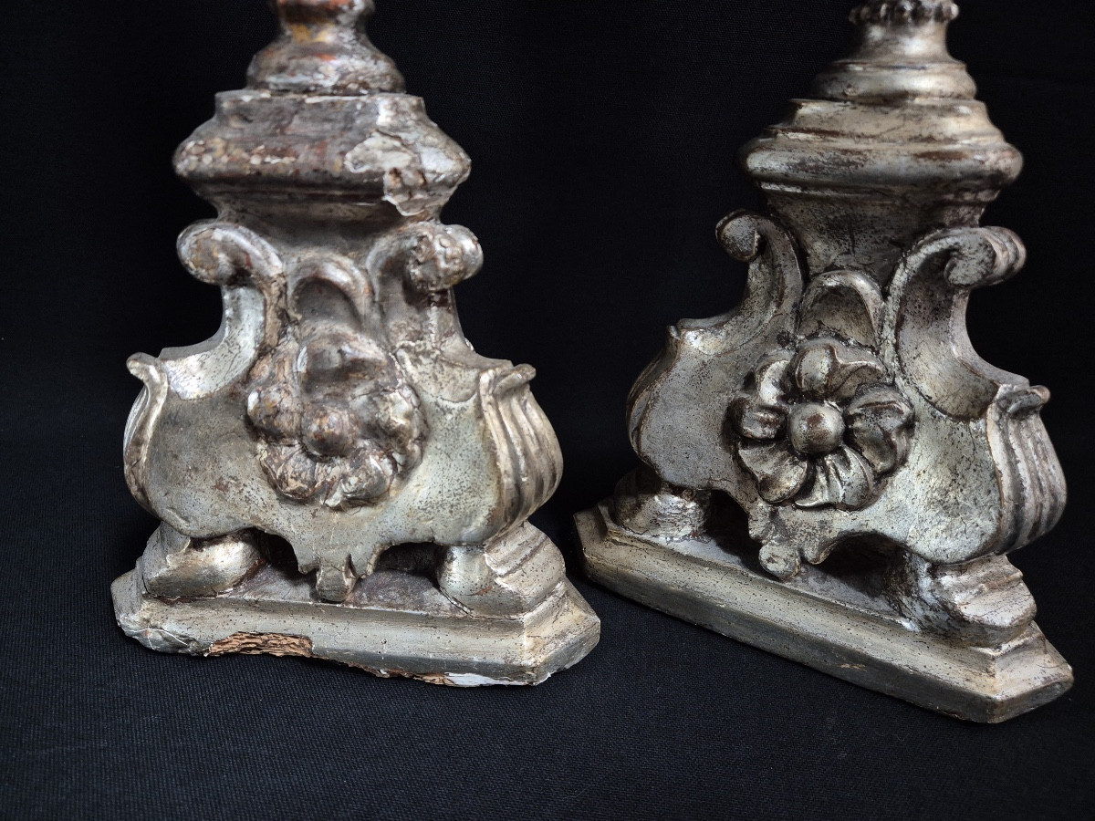 Pair Of 18th Century Silver-plated Wooden Candlesticks-photo-2