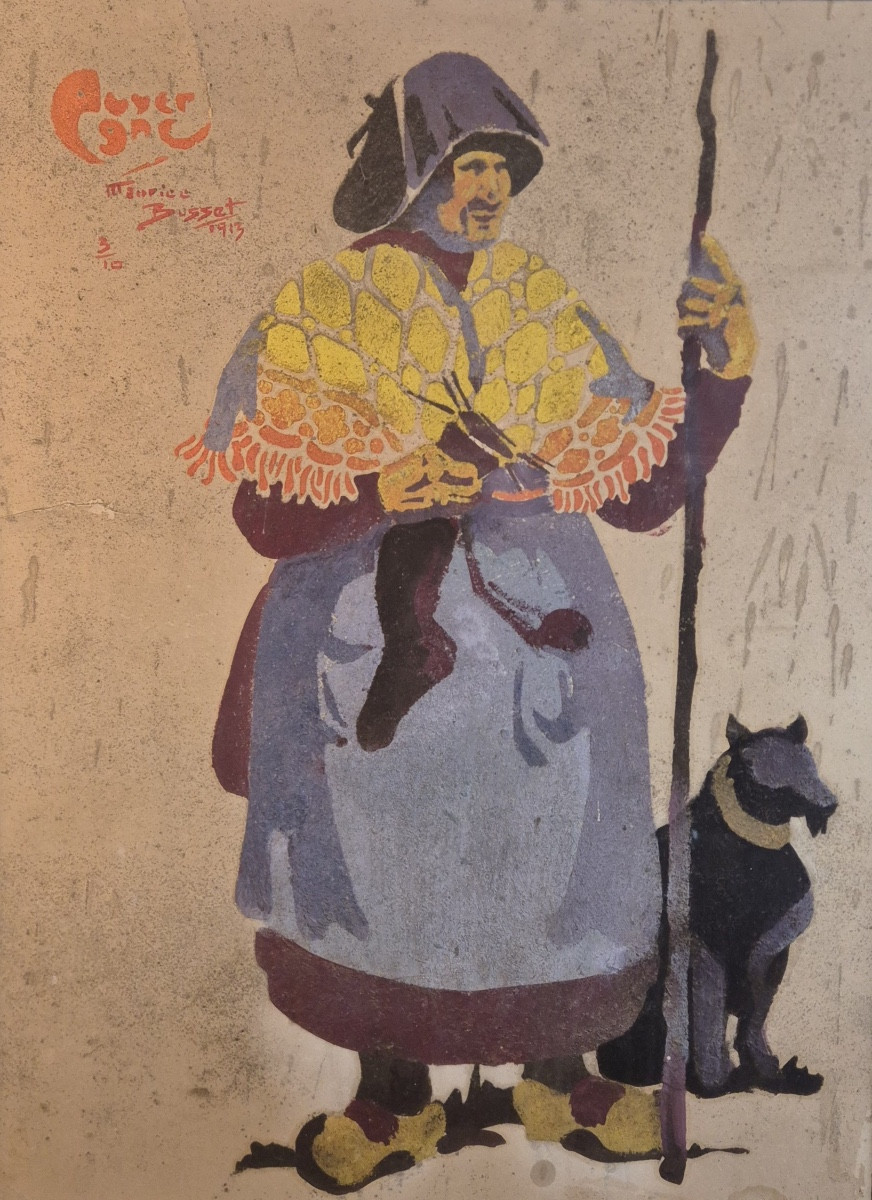 Grand pochoir costume auvergnat par Maurice BUSSET-photo-2