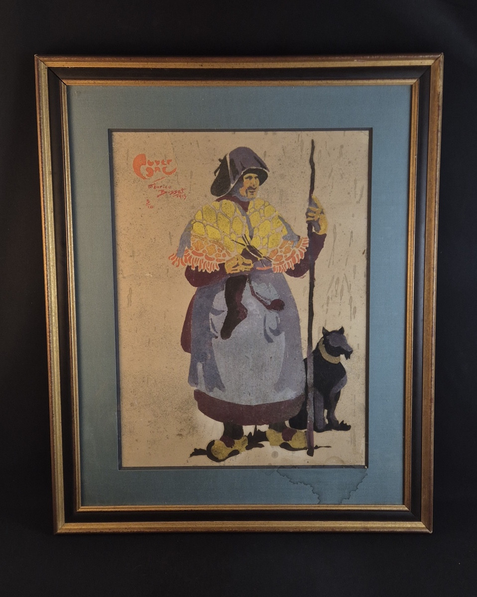 Grand pochoir costume auvergnat par Maurice BUSSET