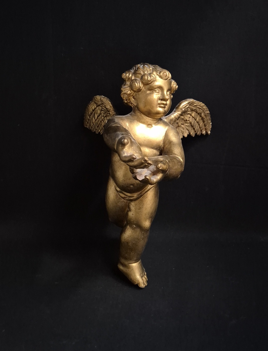 Gilded Wooden Cherub/putto, 38 Cm-photo-2