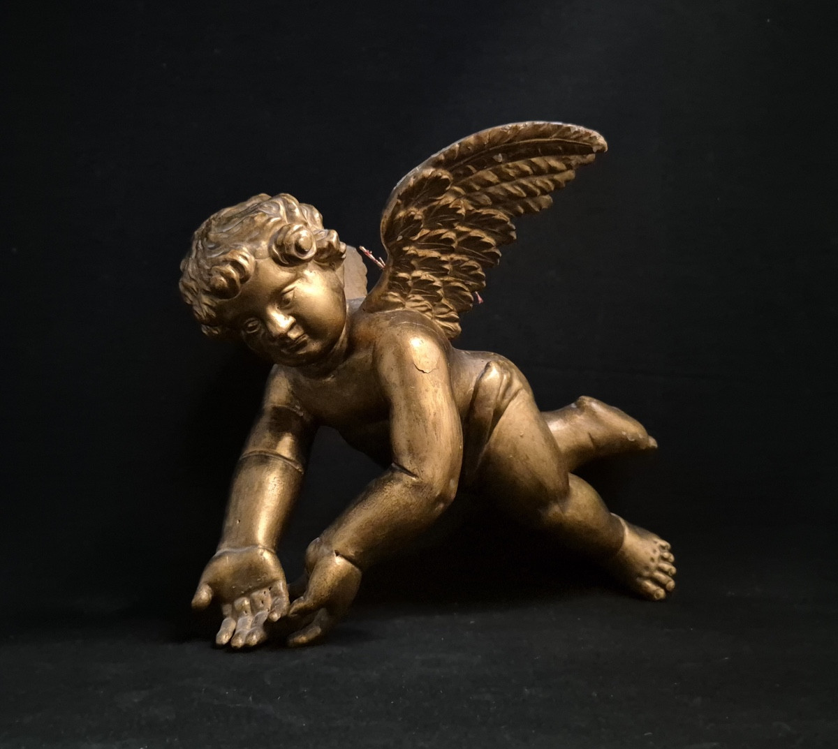 Gilded Wooden Cherub/putto, 38 Cm-photo-2