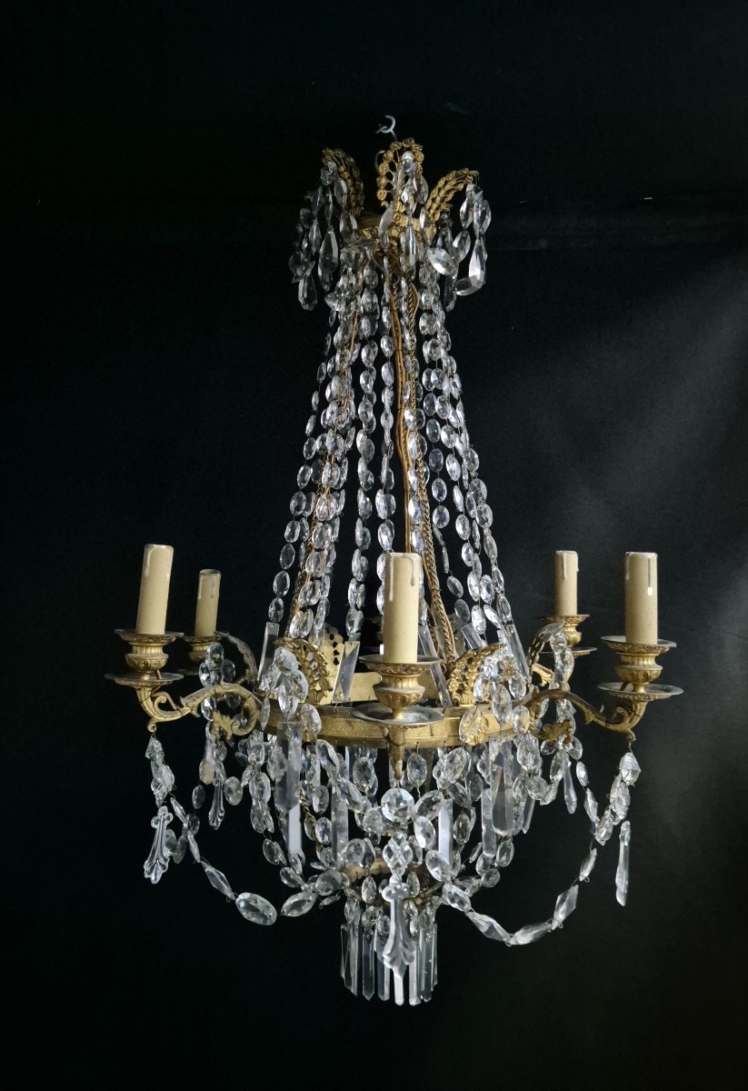 Louis XVI Style Bronze And Crystal Chandelier